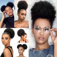 1 paquete de extensión de cabello postizo rizado rizado afro retro en moño con cordón para mujer - Multicolor - Ver 4