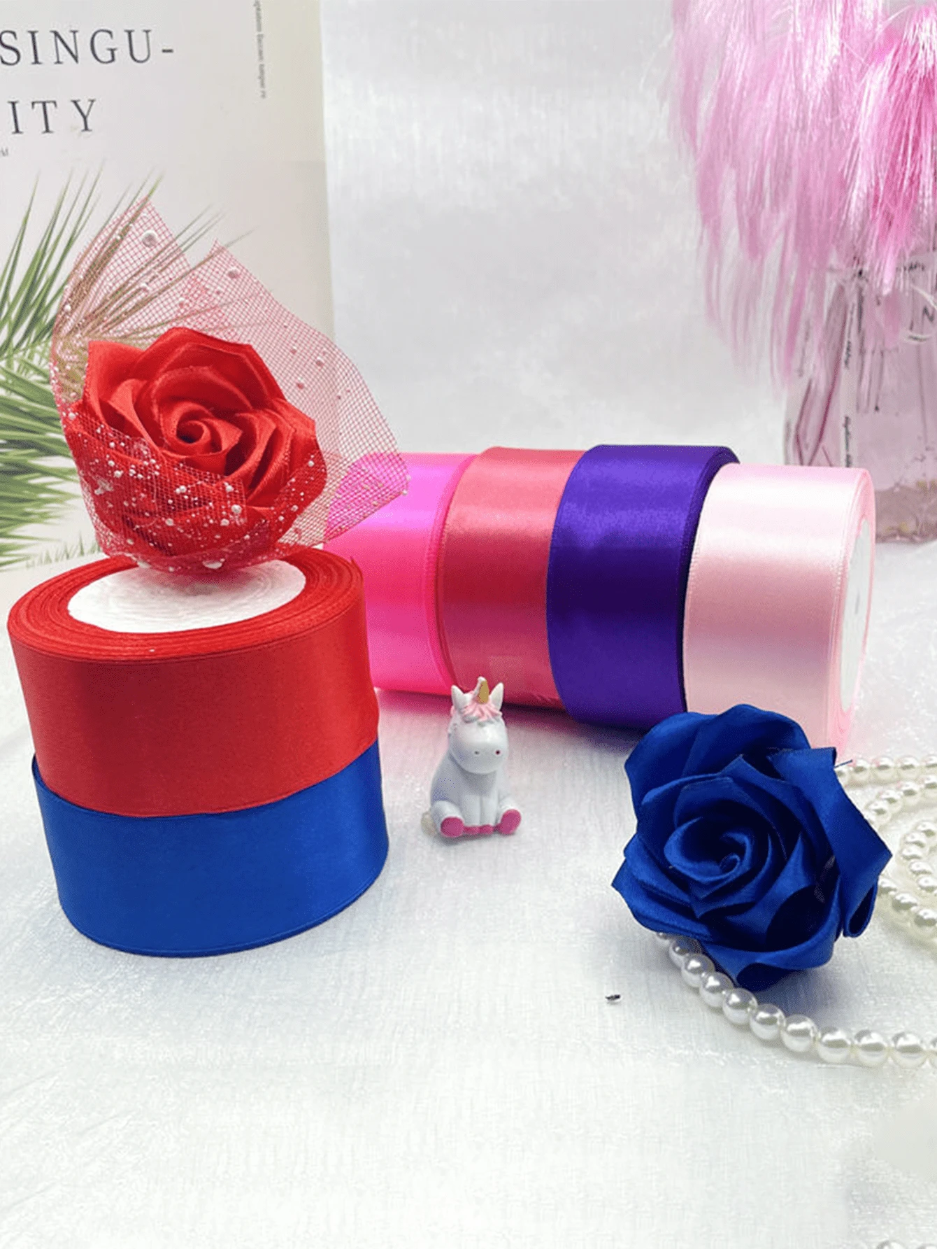 5 Pièces Ruban De Satin Ruban De Tissu Décoration De Gâteau De Mariage Diy Ruban De Craft Rose Emballage De Cadeau Ruban De Décoration De Fête Pour Mariage, Fête Des Mères, Saint-valentin, Bouquet, Emballage De Cadeau
