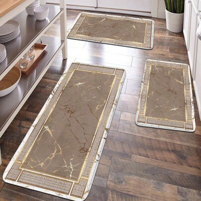 1pc Home Decor, Room Decor, Bathroom Decor, Bathroom Mat, Anti-Slip Bath Mat, Kitchen Decor, Kitchen Mat, Bathroom Set, Gift, Entrance Mat, Door Mat, Hallway Mat, Soft Plush Surface, Anti-Fatigue Mat, Marble & Luxury Line Border Pattern Mat, Modern Luxury Style Mat, Soft & Comfortable Surface, Relax Feet, Reduce Fatigue