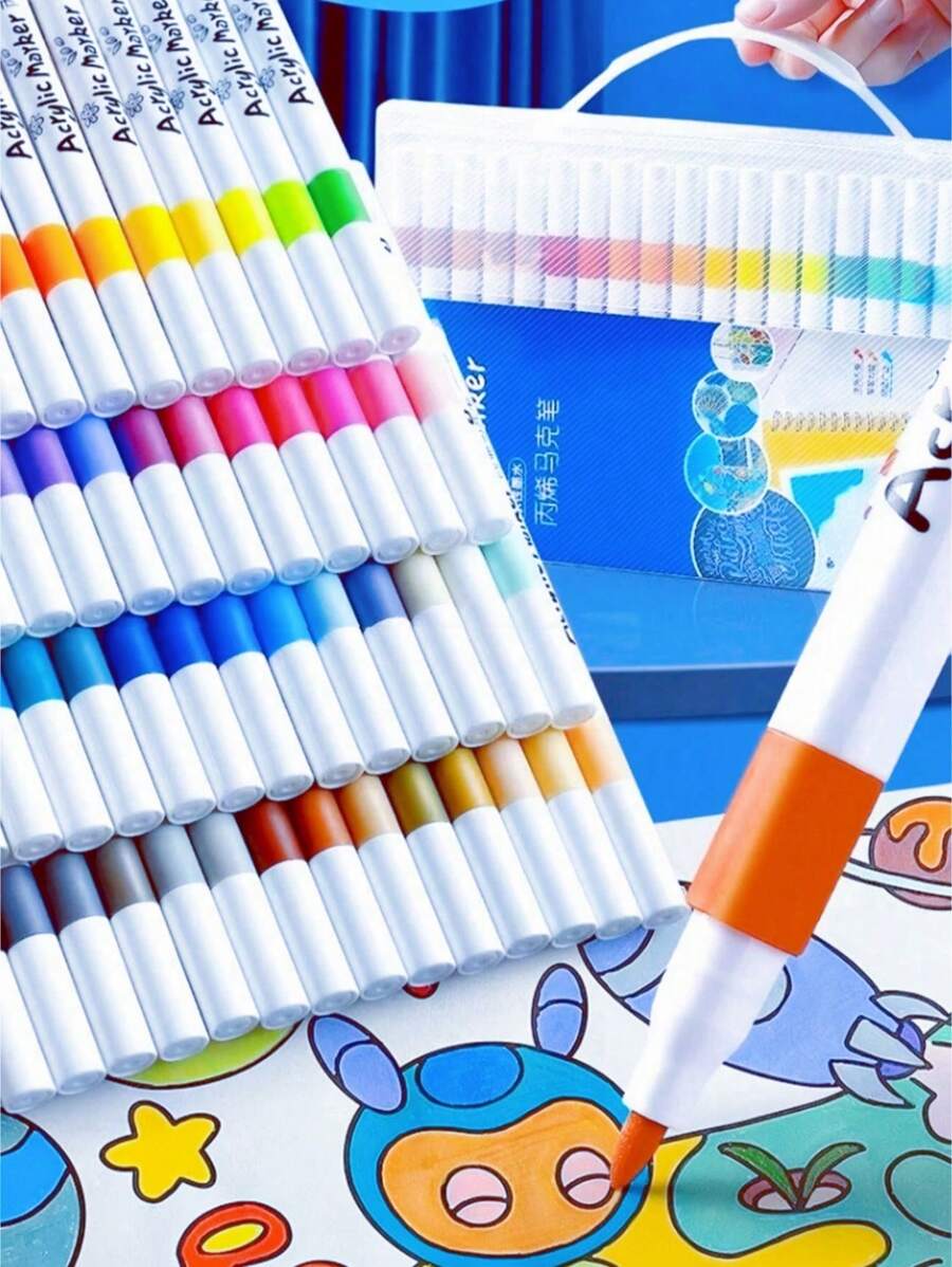 60 Colors WaterBased Acrylic Marker Pens, And Odorless, Washable, For
