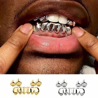 THATBOY Juego de Grillz clásico de 3 en 1, Grillz chapados en oro de 18K, accesorios de joyería de hip hop para raperos, adecuado para hombres y mujeres, Halloween