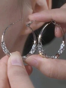 1 Pair Twist Crystal Ring Hoop Earrings, Fashion Statement Earrings For Women