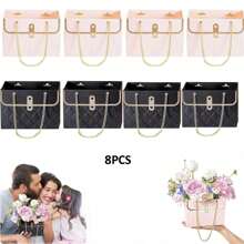 4 CÁI / Hộp quà tặng giấy hoa ngày lễ tình nhân, Xô đựng hoa cưới Túi xách đựng hoa có dây xích kim loại Hộp hoa Túi gói quà cho tiệc cưới sinh nhật lễ hội tiệc tùng - đen + hồng - Xem 11