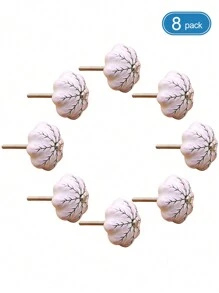 8 Stück/Set handbemalta Blumen Keramik Knöpfe, runde Einzelloch Schubladengriffe, Vintage Blau und Weiß Porzellan Design, geeignet für Möbel, Kleiderschränke, Schränke, inklusive Schrauben - Banane, Pfingstrose, Magnolie, Kamelie, Geldbaum, Glücksblume - Handgezeichneter Blumengriff - Übersicht 12