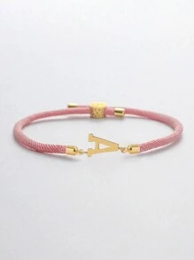 1 件新款经典 A-Z 字母手链女士简约可调节彩色绳手链女士珠宝礼物 - 粉色 - 查看 4