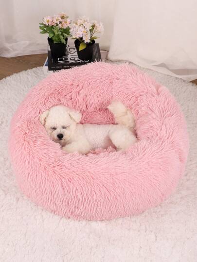 1 Pc Plush Solid Color Round Pet Bed, Cozy Sleeping Nest For Cats & Small/Medium Dogs, All Seasons
