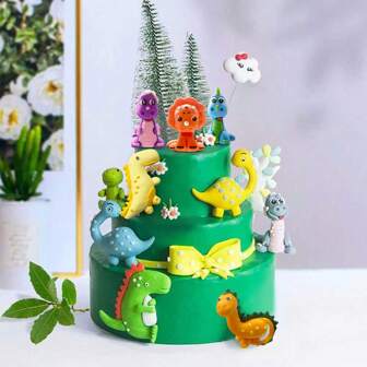 19 st dinosaurietema tårtdekorationer kit dinosaurie djungel födelsedagsfest dekor dinosaurietårtdekor, jul