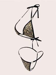 Women's Sexy 2-Piece Lingerie Set, Leopard Print Camisole Design With Heart-Shaped Ring Decor, Carnival - Multicolor - View 2