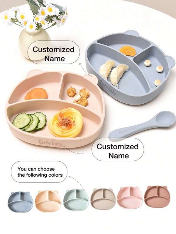 1pc Customized Silicone Baby Plate, Soft Anti-Drop Anti-Scald Easy Clean Infant Dining Plate Baby Shower Family Decorations Gifts Winter Eve Gifts Back To School Winter Gift Ideas Boy Girl Valentine's Day