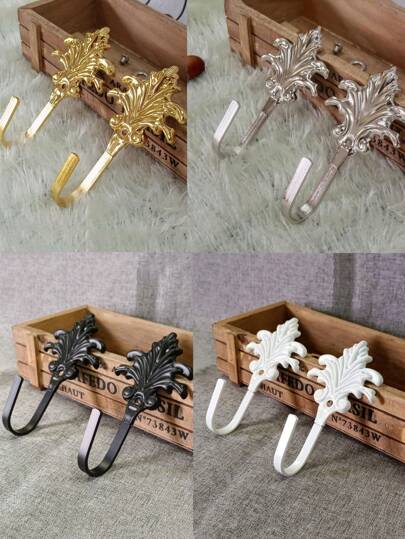 2حامل شكل ورقة معدنية لتعليق الجدار والستائر، لون ذهبي