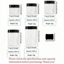 4pcs 7cm Dia. Plastic Storage Jars Lids, Paint/Cream/Mask Divider Bottles, PET Clear Sampling Cosmetic Containers, Includes 4pcs Reusable Black Label Stickers