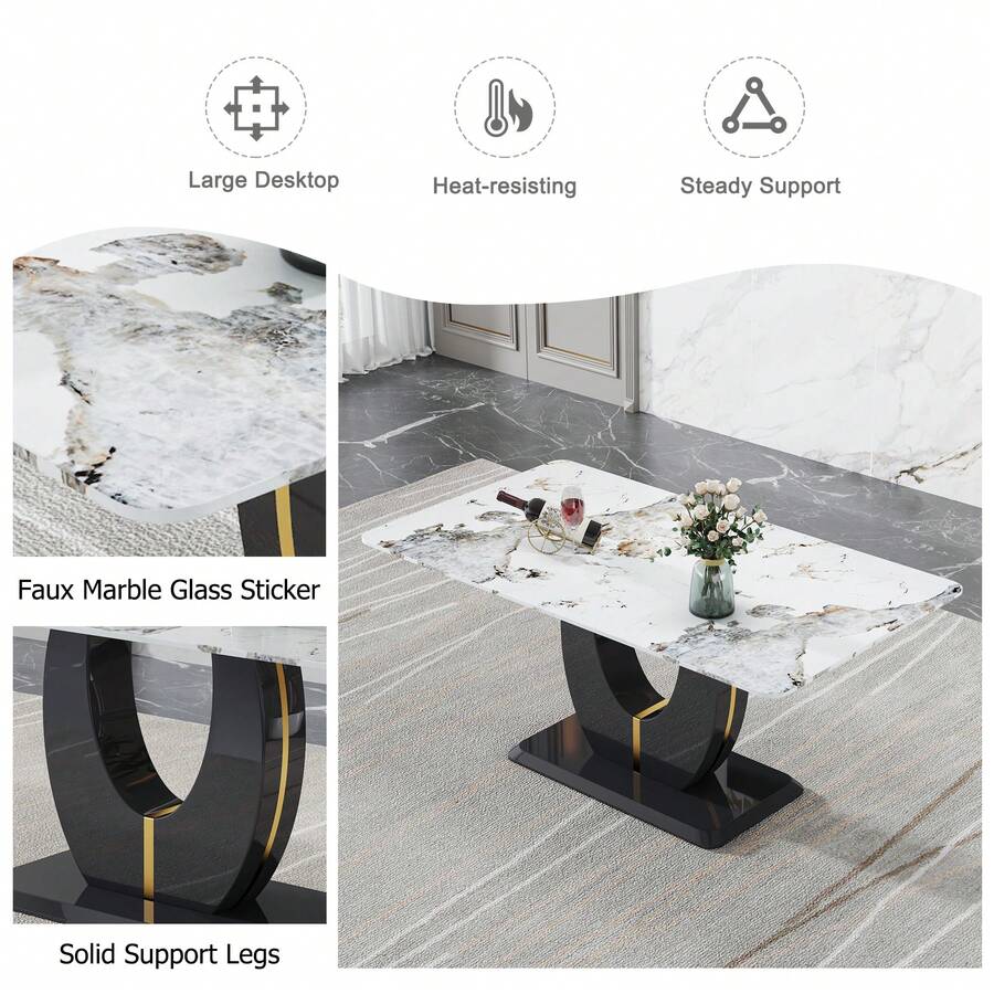 7Piece Dining Table Set With 6 Cushioned Chairs,0.4" Tempered Glass