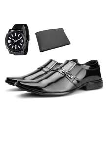 Men's Casual Dress Shoes Modern With Tie Shiny Patent Leather Comfortable Square Toe Soft New Arrival - màu đen - Xem 1