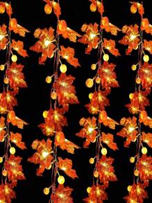 1 套人造藤装饰，LED 枫叶灯串，派对家居装饰，假枫叶灯，婚礼生日派对道具，无需电池 - 亮橙色 - 查看 4