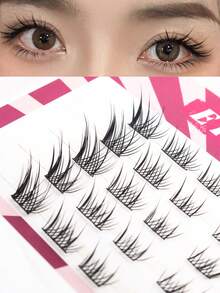 30 piezas Paquete de pestañas anguladas naturales tipo Foxy con apariencia sutil de 6-12mm - C - Ver 3