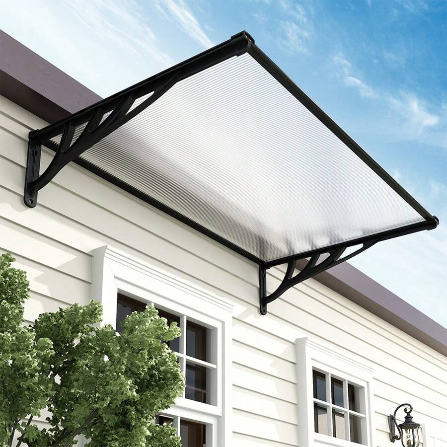 LIVINGANDHOME Living And Home Door Window Awning Canopy Rain Cover - 120cm W x 90cm D x 28cm H  Black - View 1