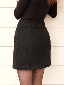 Simple Solid Color Coarse Texture A-Line Skirt, Casual Daily Wear - Black - View 6