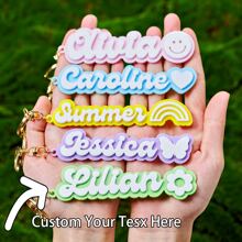 Customized Letter & Floral Design Keychain - Wallet, Bag, Backpack, Earphone Case Accessories - Gift For Family, Friends, Women Fashion , Colorful, Vintage, Cute, Adorable, Kawaii, Y2K, Stylish, Christmas Gift, Christmas Decorations, Personalized Christmas Ornaments, Personalized Gifts For Women/Men, Personalized/Customized Keychain, Christmas Accessories,New Year Glamour - Multicolor - View 1