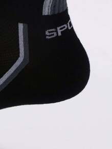 10-Pack Men's Black Simple Lettering Printed Sports Socks - Black - View 5