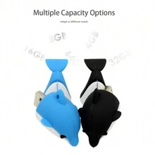 BIYETIMI 卡通海豚U盘64GB防水Cle USB闪存盘Pendrive 32GB 128GB创意纪念U盘可爱个性化U盘 - 藍白色 - 查看 6