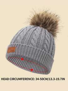 1pc Solid Color Baby Pom Pom Knit Hat With FAS JEANSPU Label, Cable Knit Design, Suitable For Autumn/Winter Daily Warmth And Cold Protection - 1PC - View 8