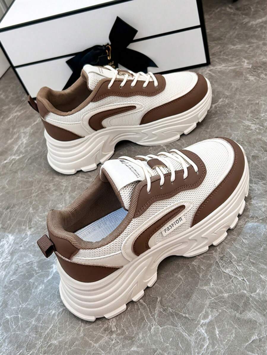 新款时尚百搭女士运动鞋，可爱、优雅、华丽、个性、时尚、复古、度假风格、休闲运动、户外徒步、跑步、个性化、百搭、防滑、轻便、舒适、透气、时尚运动、休闲、简约、百搭女鞋 - 棕色 - 查看 1