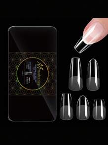 Đầu móng tay giả dạng gel mềm mới 480 chiếc/hộp Almond Coffin Full Cover Press On Nails Half Half Frosted French American Capsule dành cho phụ nữ và bé gái sử dụng hàng ngày tại nhà, trang trí nghệ thuật DIY, vật dụng làm móng - Trong sáng - Xem 1