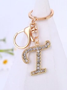 1 st., vergulde en met strass versierde eerste letter sleutelhanger, schattige strass sleutelhanger, geschikt voor dagelijks gebruik, geschikt voor zowel mannen als vrouwen, ringtas, sleutelhanger, rugzakhanger, cadeaus voor vrouwen en meisjes, portemonnee en handtas accessoires, eerste letter A-Z