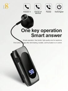 D8 1 件可伸缩无线耳机，LED 显示屏包耳式耳机，立体声耳机，防噪音麦克风，夹式耳机，舒适免提耳机，20 小时通话时间，运动商务卡车司机耳塞 - 黑色 - 查看 10