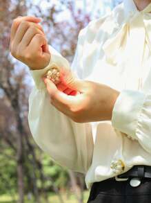 2 件装女式衬衫纽扣套适用于衬衫仿珍珠水钻袖扣纽扣针袖钉女士服装配件纽扣装饰节日礼物 - 星星 - 查看 6