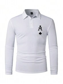 Camisa polo de manga larga para hombre, otoño - Blanco - Ver 3