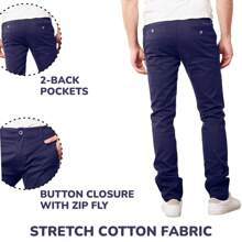 Men's Slim Fit Cotton Stretch Classic Chino Pants (Sizes, 30-40) - Hải quân - Xem 3