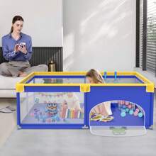 Froadp Baby Playpen 127x127cm/150x180cm/180x200cm Baby Playpen With 50 Play Balls, 1 Activity Grid And 4 Pull Rings Portable Small Playpen For Children, Blue Animals/Grey Spacer - Màu xanh lam - Xem 8