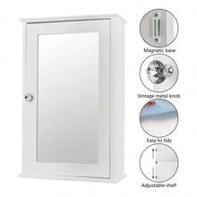 浴室柜壁挂式镜面药柜储物整理器，带单门和 2 个可调节搁板，白色家居浴室装饰夏季化妆品收纳盒