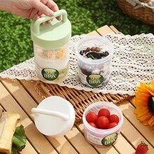 1pc Keep Fit Salad Meal Cup, Single/Double Layered Salad Container For Lunch, Portable Fruit And Vegetable Salad Cups Container With Fork & Salad Dressing Holder