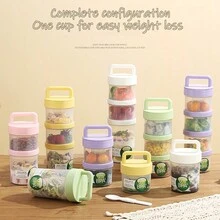 1pc Keep Fit Salad Meal Cup, Single/Double Layered Salad Container For Lunch, Portable Fruit And Vegetable Salad Cups Container With Fork & Salad Dressing Holder