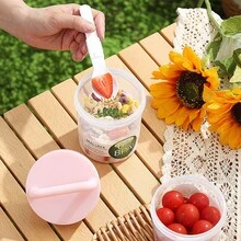 1pc Keep Fit Salad Meal Cup, Single/Double Layered Salad Container For Lunch, Portable Fruit And Vegetable Salad Cups Container With Fork & Salad Dressing Holder