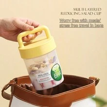 1pc Keep Fit Salad Meal Cup, Single/Double Layered Salad Container For Lunch, Portable Fruit And Vegetable Salad Cups Container With Fork & Salad Dressing Holder
