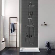 OYAJIA Matte Black Shower Set,Adjustable Height Shower Mixer Set For Bathroom,Shower Bar Set With Square Rainfall Shower And Multi-Function Handheld Shower,Matte Black - Black - View 10