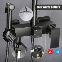OYAJIA Matte Black Shower Set,Adjustable Height Shower Mixer Set For Bathroom,Shower Bar Set With Square Rainfall Shower And Multi-Function Handheld Shower,Matte Black - Black - View 7