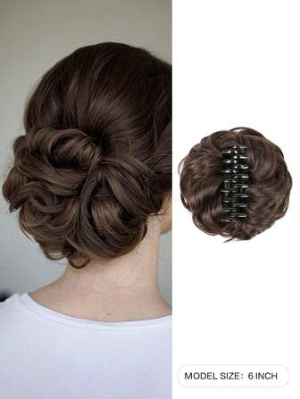 6 英寸 50 克合成耐热编织发髻，带蓬松自然夹，多种颜色：黑色、亚麻色、棕色、巧克力棕色、金色、栗色、棕色、多色自然接发，女士时尚卷发、水波接发，适合日常节日、角色扮演派对、婚礼、二手、初学者友好礼物