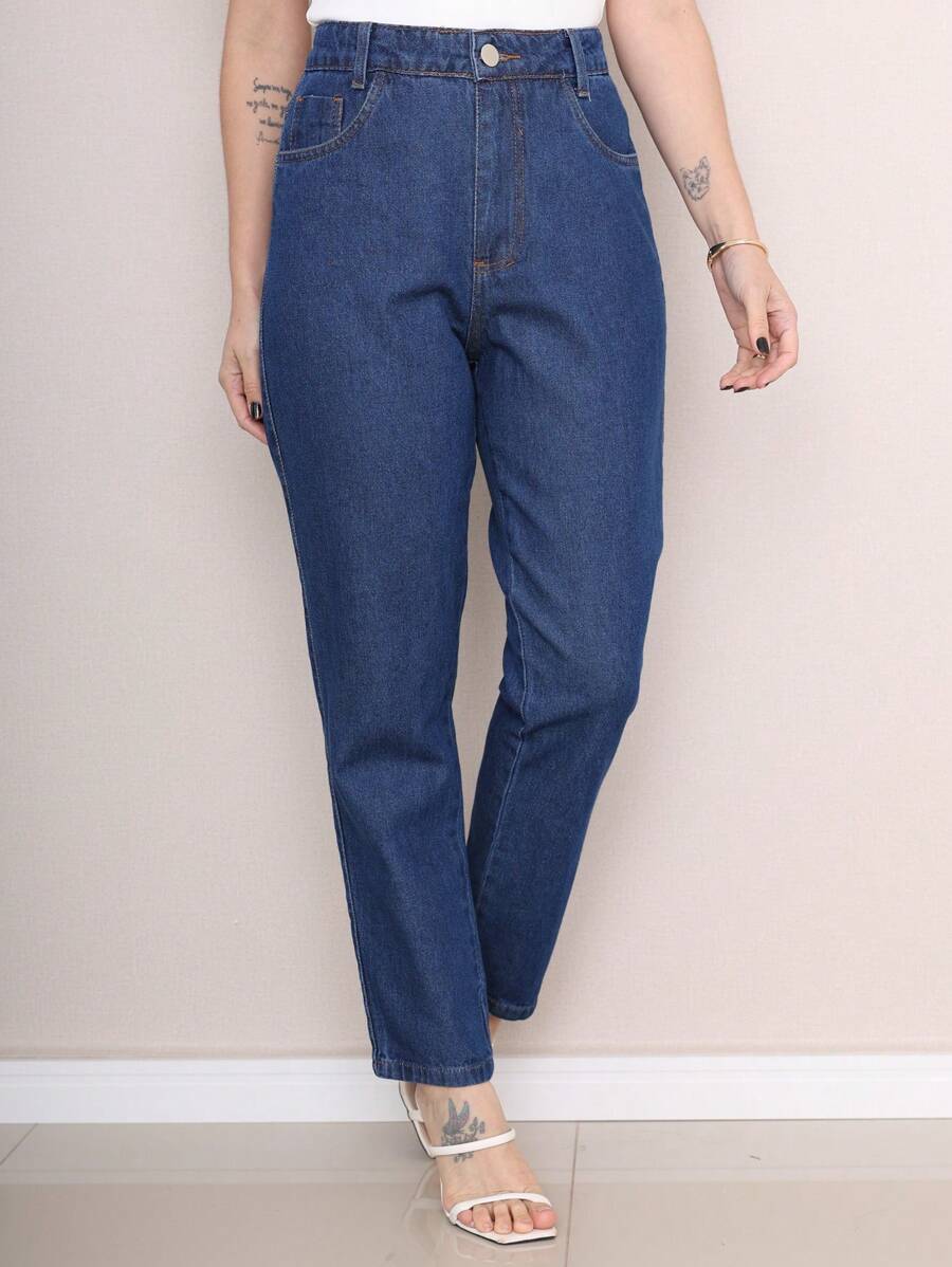Calça Jeans Mom - Lavagem escura - Visão 1