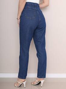 Calça Jeans Mom - Lavagem escura - Visão 3
