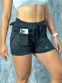 Women's 2 In 1 Shorts Men's Gym Running Workout Shorts With Elastane - Dusty Blue - View 6