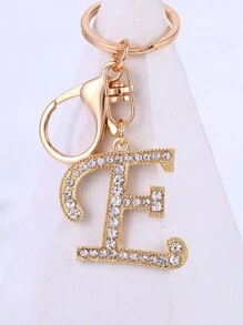 1 st., vergulde en met strass versierde eerste letter sleutelhanger, schattige strass sleutelhanger, geschikt voor dagelijks gebruik, geschikt voor zowel mannen als vrouwen, ringtas, sleutelhanger, rugzakhanger, cadeaus voor vrouwen en meisjes, portemonnee en handtas accessoires, eerste letter A-Z