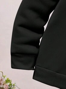 Tween-Mädchen Outfit aus Fleece-Kapuzenpullover mit grafischem Druck und Jogginghose - Schwarz - Übersicht 4