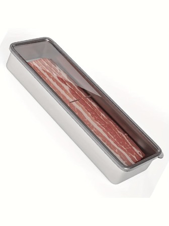 DEFINICE 1pc Bacon Container With Lids And Elevated Base For Refrigerator, 304 Stainless Steel Airtight Deli Meat Storage Containers For Fridge, Dishwasher Safe, Long Kitchen Food Storage Containers, Kitchen Supplies