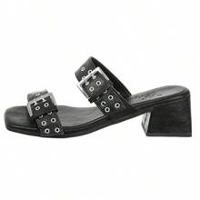 Women's Clogs Sandal With Thick Block Heel And Medium Buckles And Eyelets Via Birigui - màu đen - Xem 3