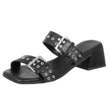 Women's Clogs Sandal With Thick Block Heel And Medium Buckles And Eyelets Via Birigui - màu đen - Xem 1