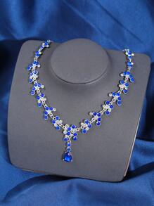 4pcs Elegant Cubic Zirconia & Rhinestone Queen Crown Necklace Set, For Bride Wedding Hair Accessories, Event Party, Baroque Style Jewelry Tiaras Valentine's Day Accessories - 寶藍色 - 查看 4